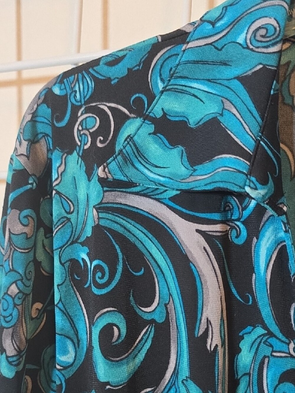 Ellen Tracy Boho Black & Teal Patterned Wrap Midi Dress Size XL NWT - Picture 5 of 16